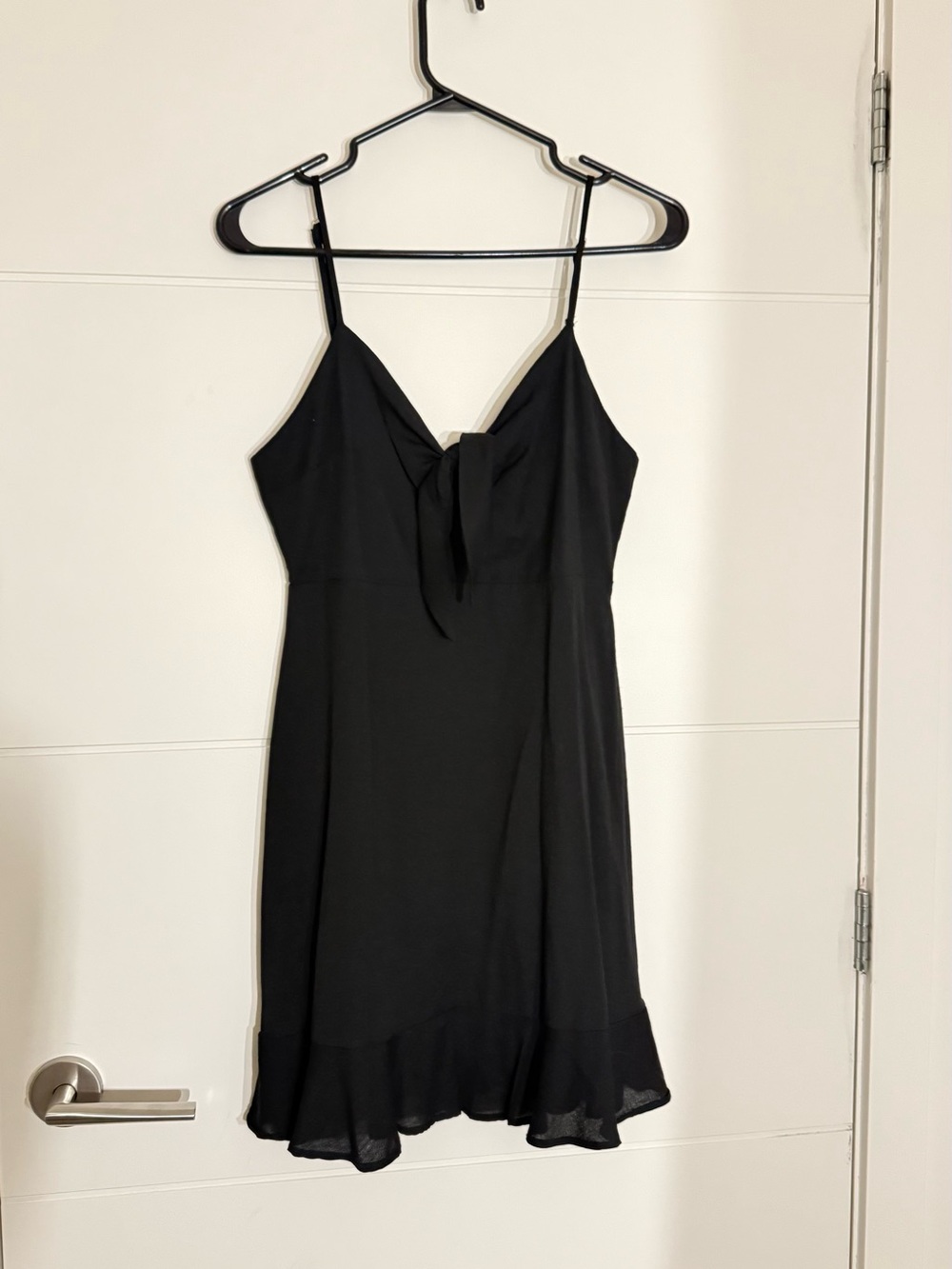 Black Spaghetti Strap Tie-Front Mini Dress